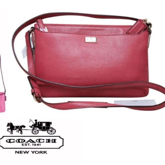 COACH RED MADISON PEBBLED LEATHER CROSSBODY SWINGPACK PURSE BAG - Picture 1 of 9